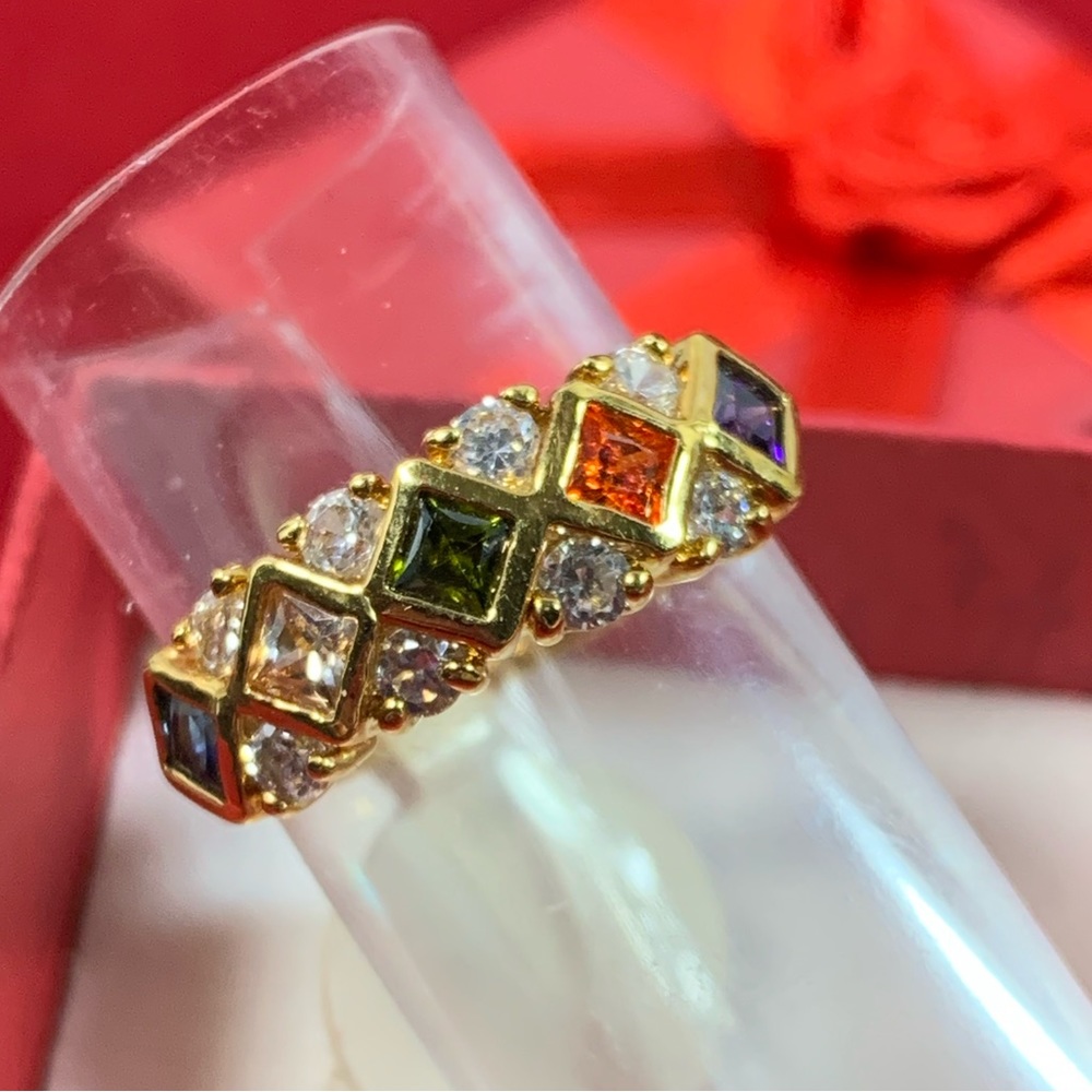 Multi color CZ ring, size 8. (JW073)